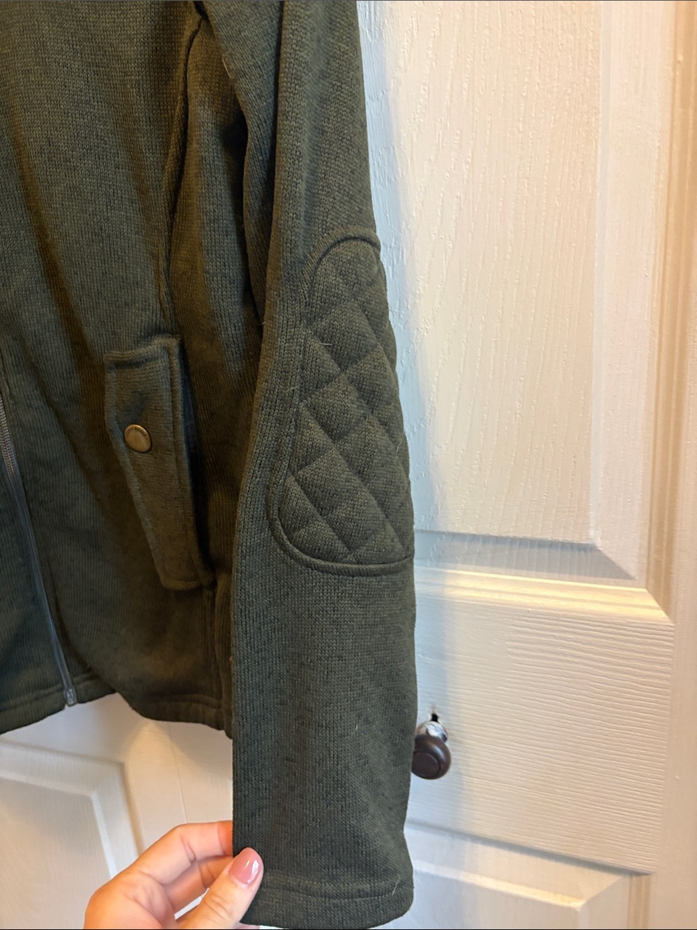 Eddie Bauer Olive Green Quilted Fleece Jacket with Snap Hood - Picture 11 of 13